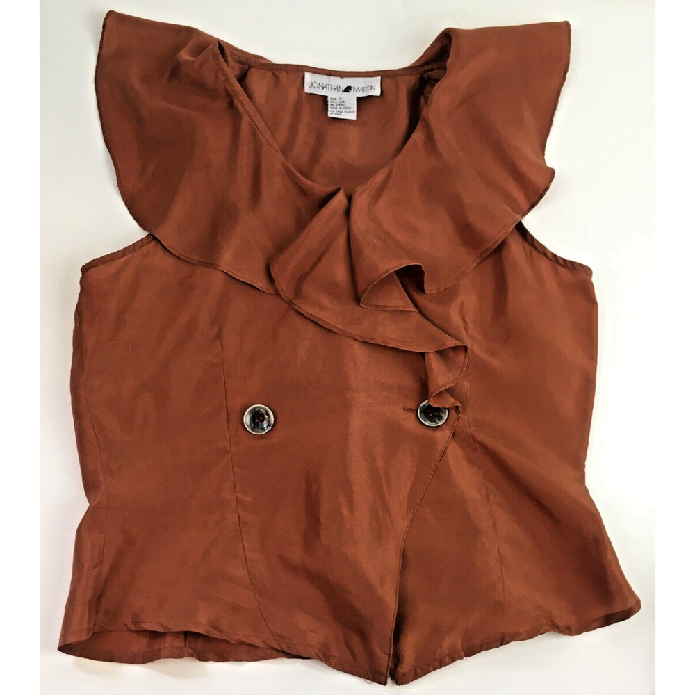 silk shirt Jonathan Martin 100% Silk Shirt Top Blouse Women's Size Small Brown